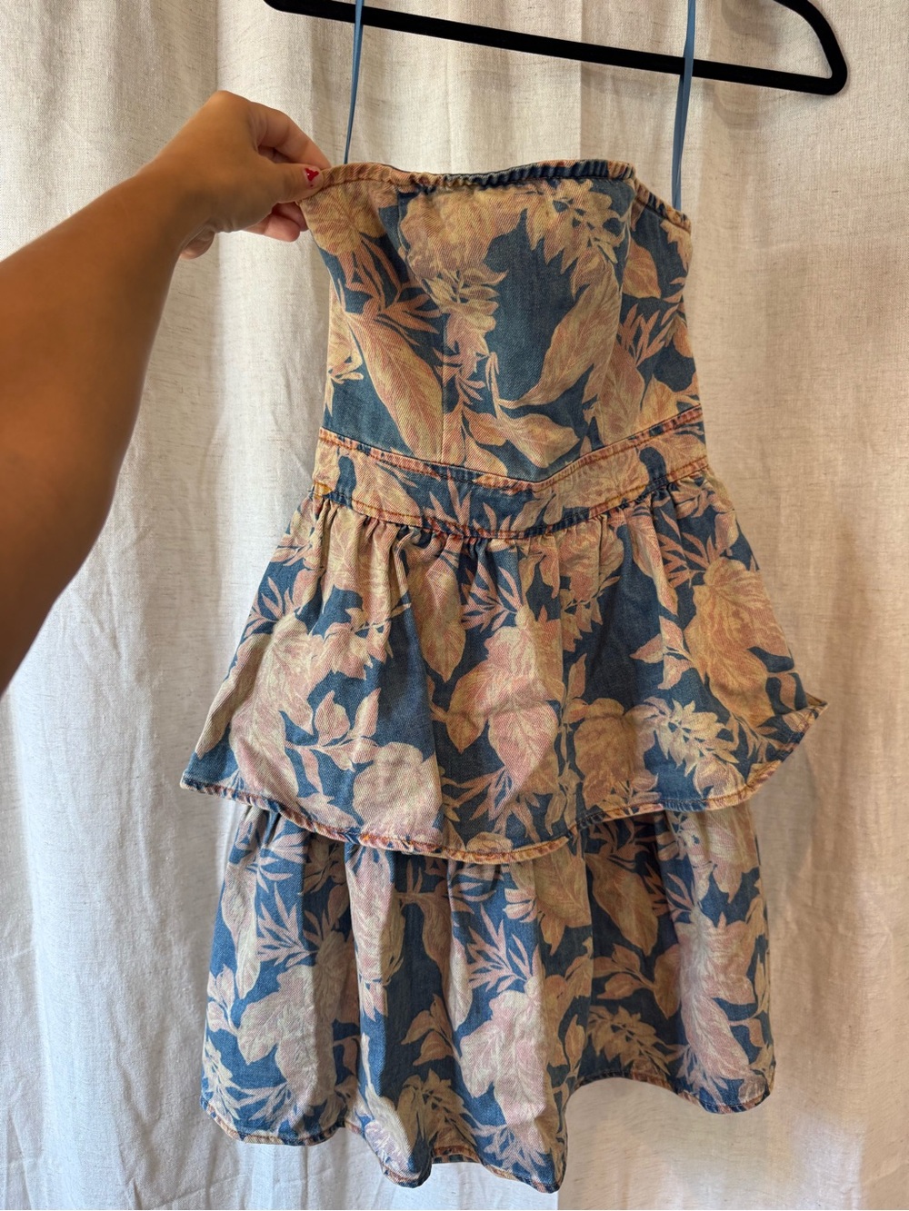 Flying Tomato Blue Floral Tiered Sundress with Pink Accents